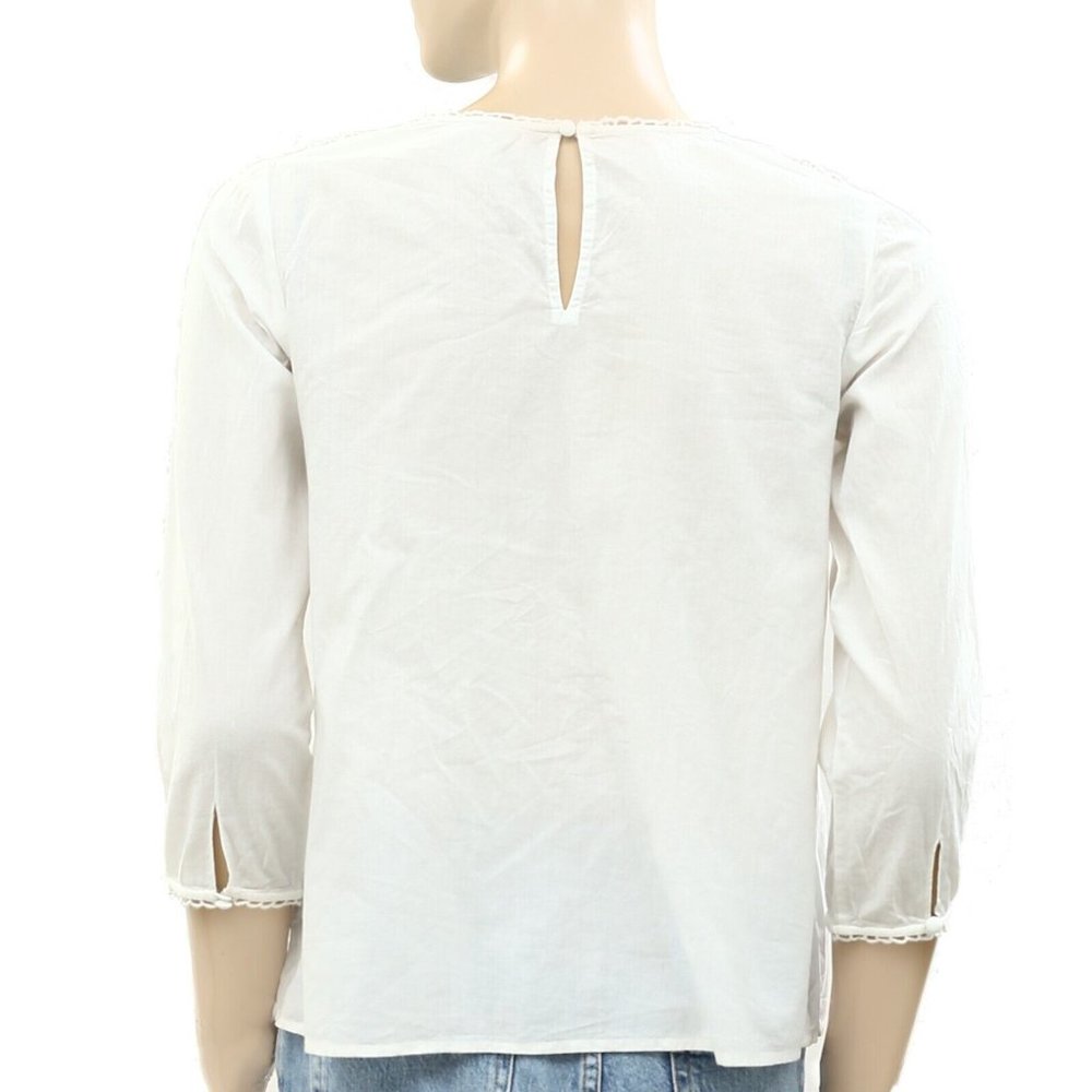 Sezane Vera Blouse Top White Cutout Embroidered Cotton Lace Boho - Picture 5 of 5